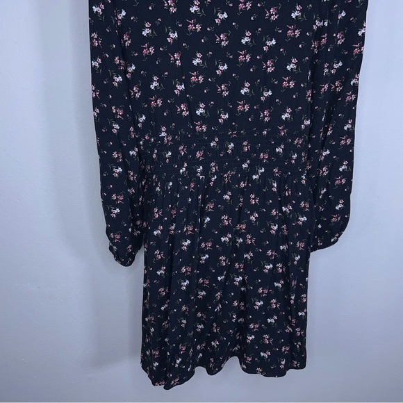 MEDIUM AMERICAN EAGLE BLACK PINK FLORAL  DRESS COTTAGE  LONG SLEEVE - Picture 8 of 12